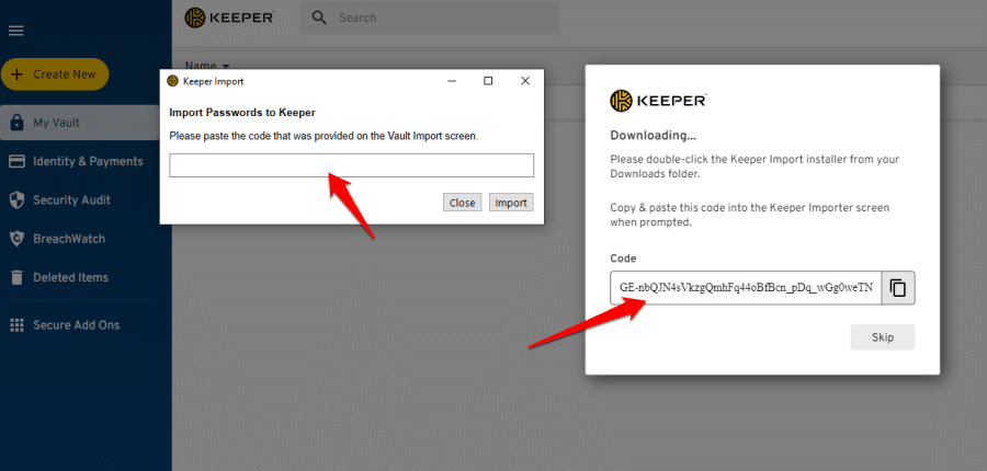 Keeper Import Code