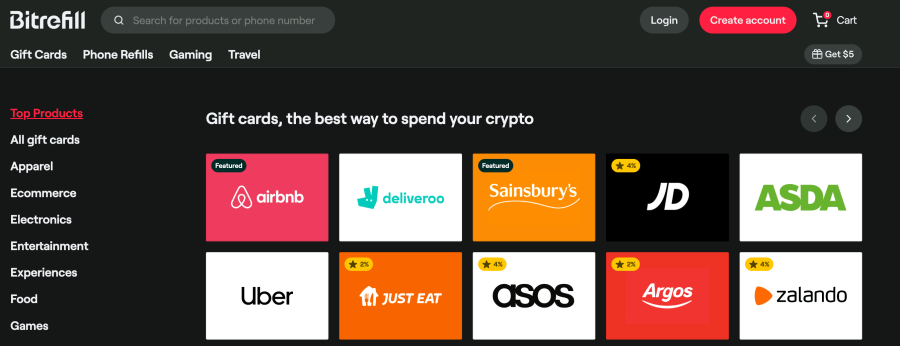 Bitrefill crypto gift cards