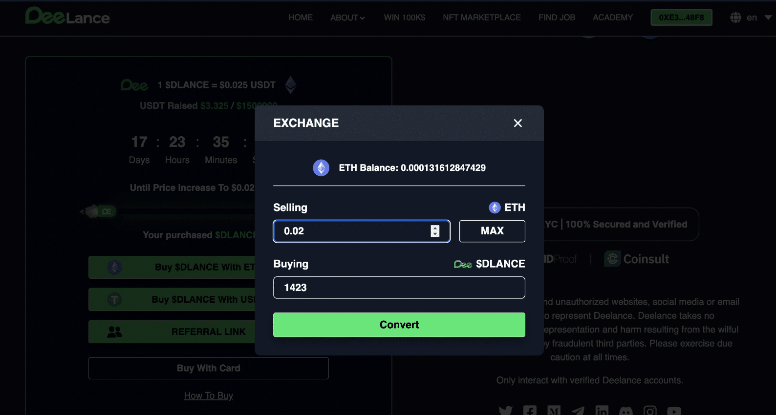 Buy DeeLance token