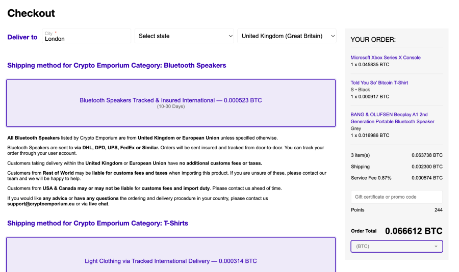 Buy items with Crypto Emporium