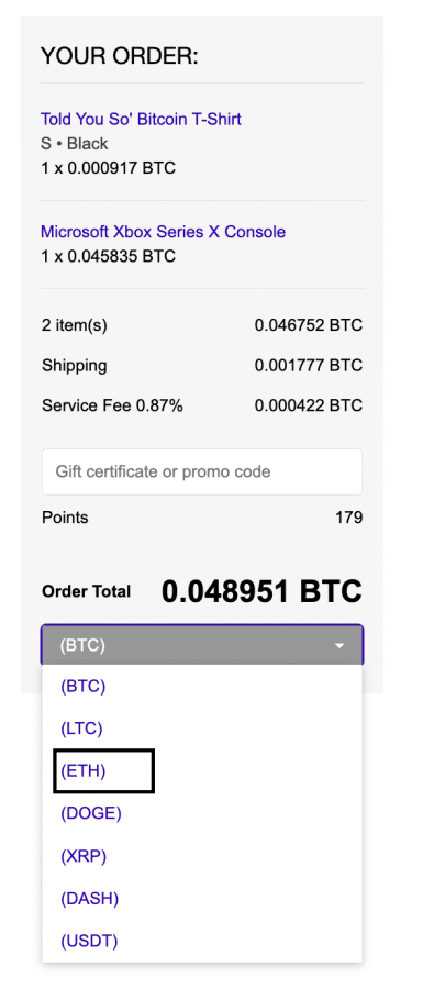 Crypto Emporium pay in ETH