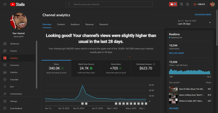 YouTube Studio MysteryMrR Screenshot