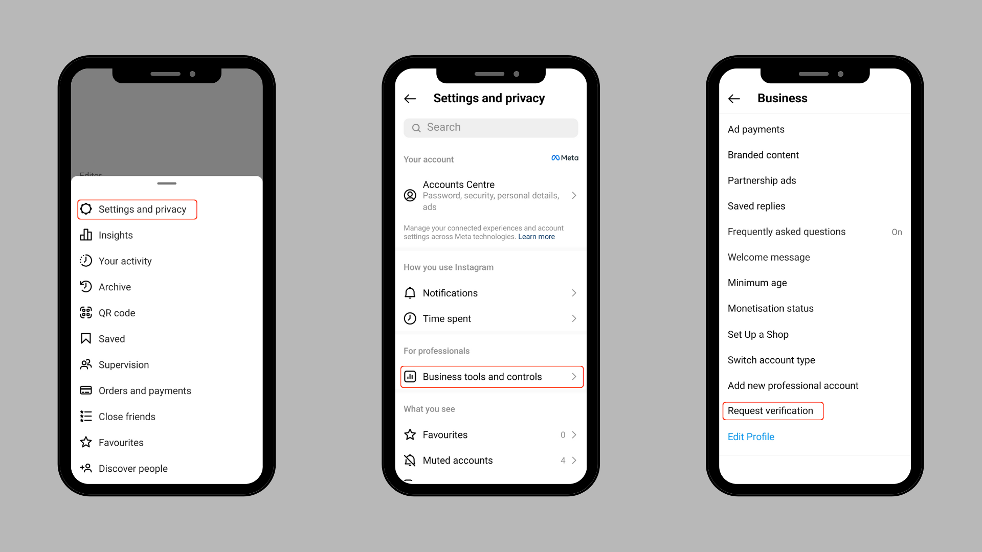 How to get verified on Instagram: Screenshots showing steps to get verified via Instagram settings 