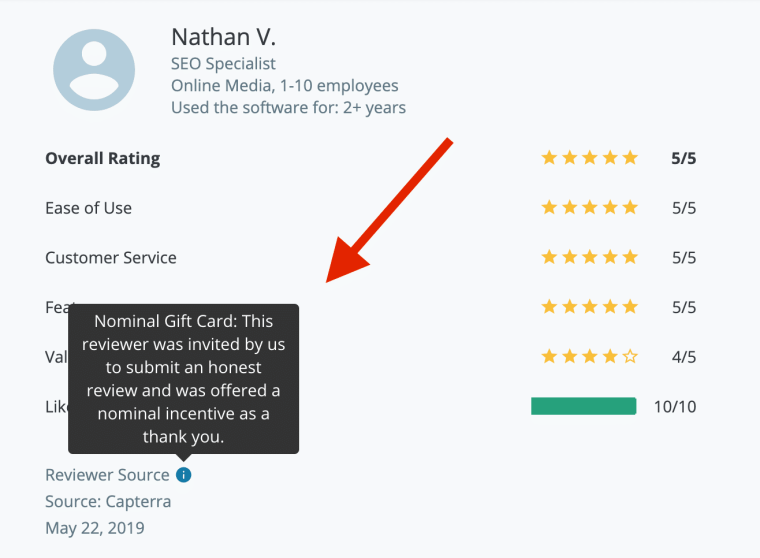 incentive for review disclaimer