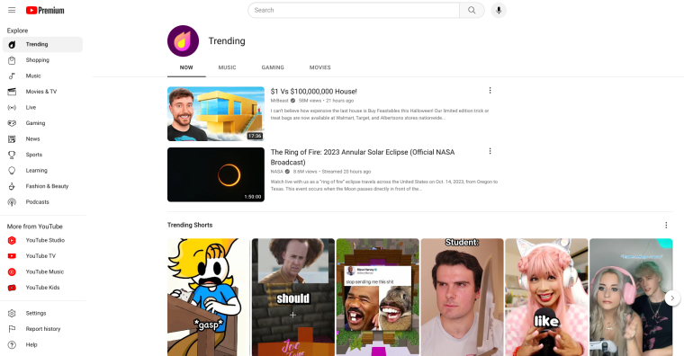 Youtube trend search
