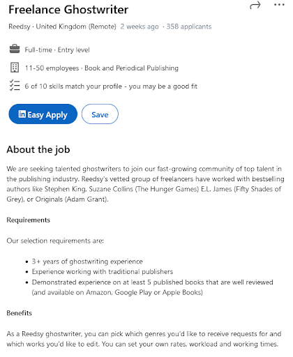freelance ghostwriter linkedin page