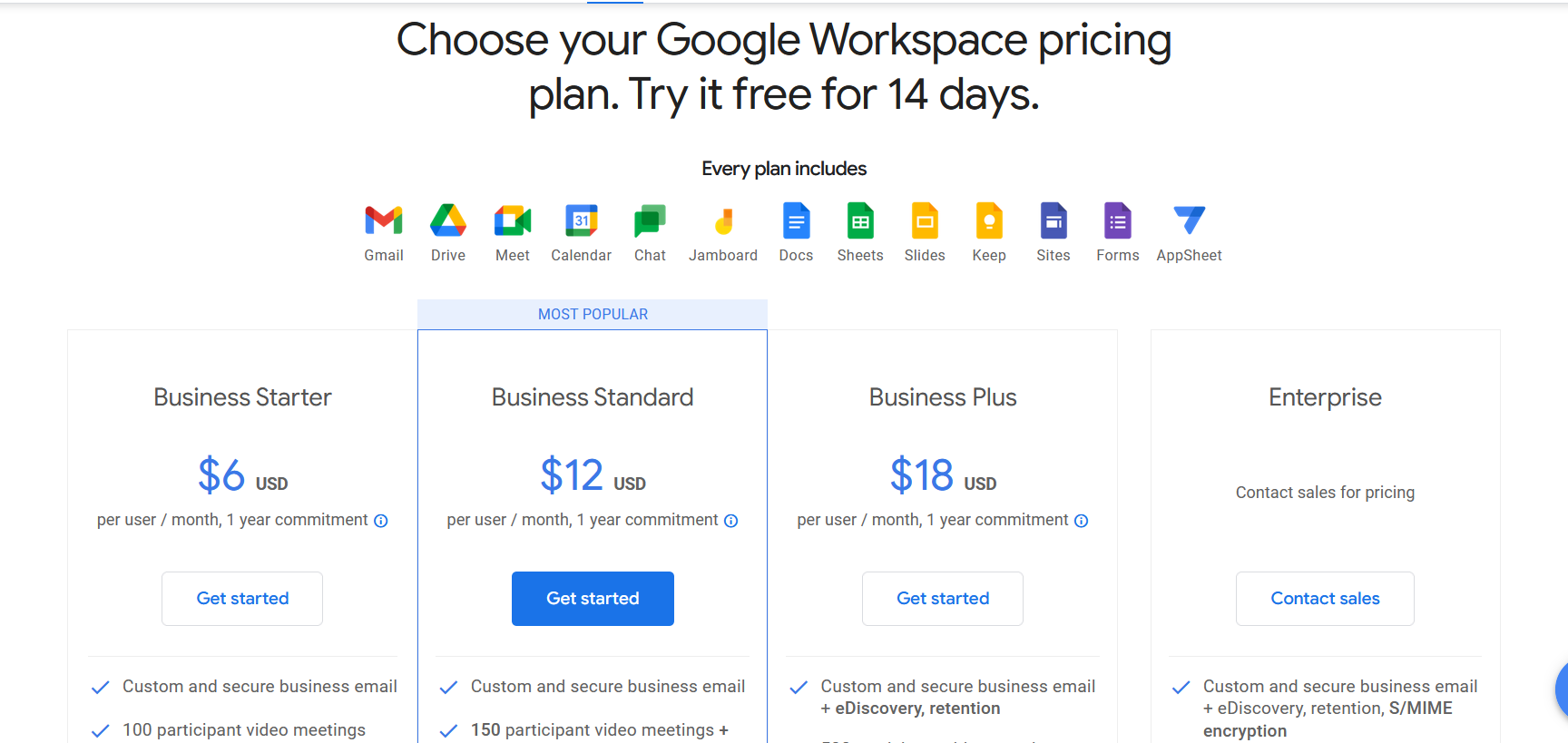google workspace pricing
