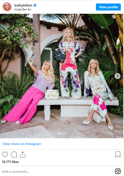 Instagram post with Kathy, Paris, and Nicky Hilton