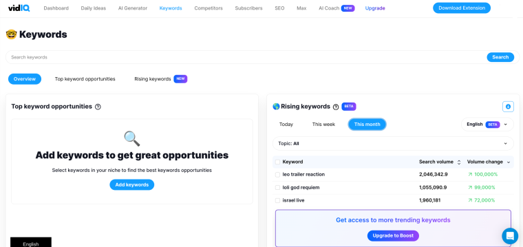 vidiq global keywords