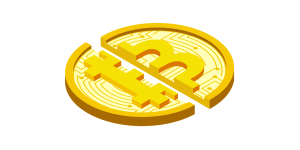 A bitcoin cut in half.