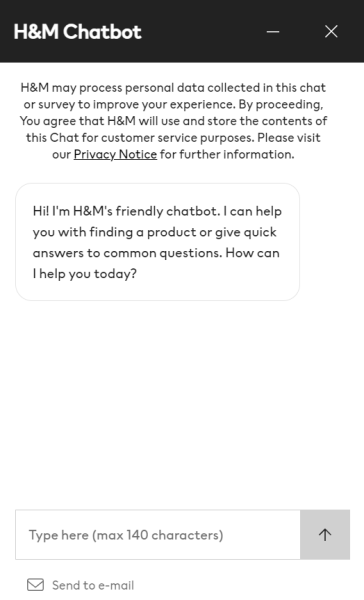 Screenshot from H&M's AI-powered chatbot