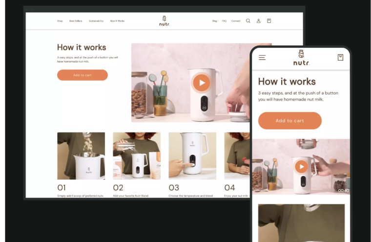 Screenshot of Nutr's shoppable videos for computers and mobile devidces, showing how its product works