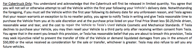 tesla resale clause