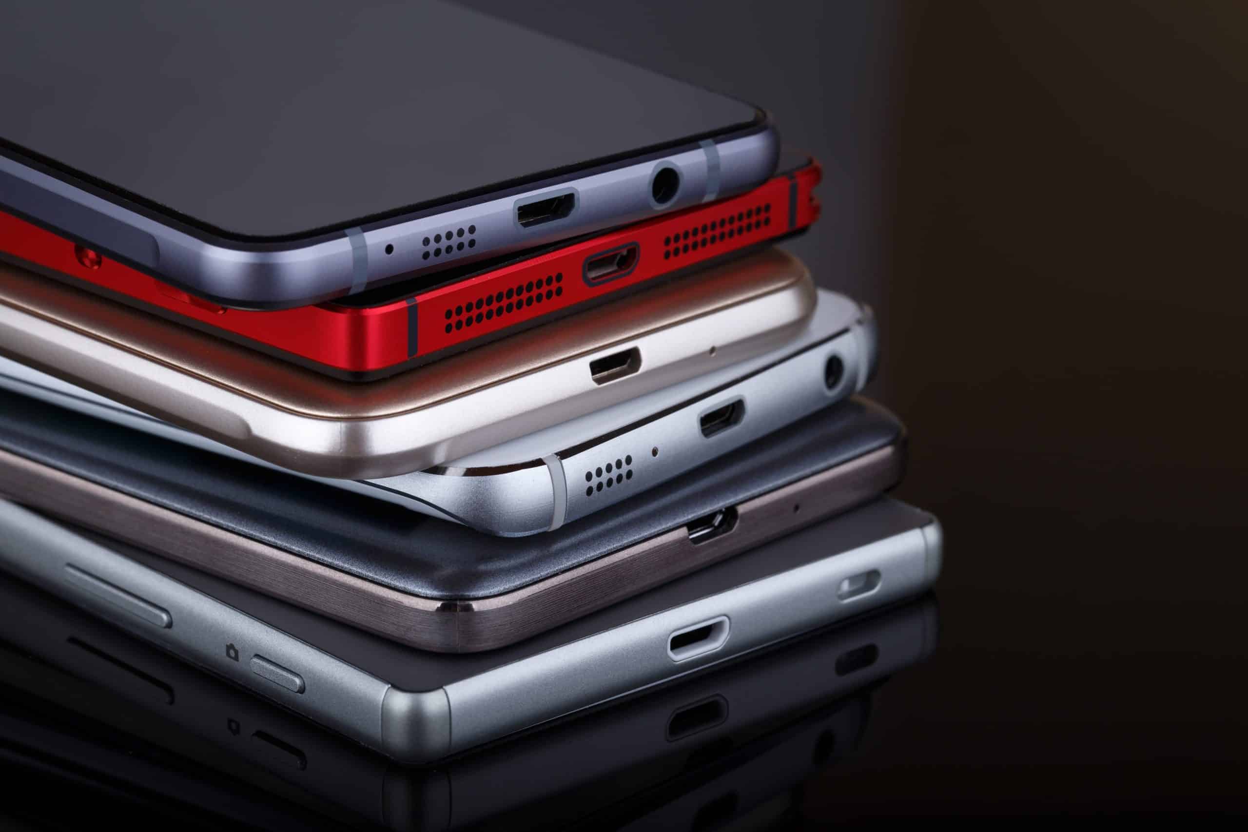 stack of smartphones
