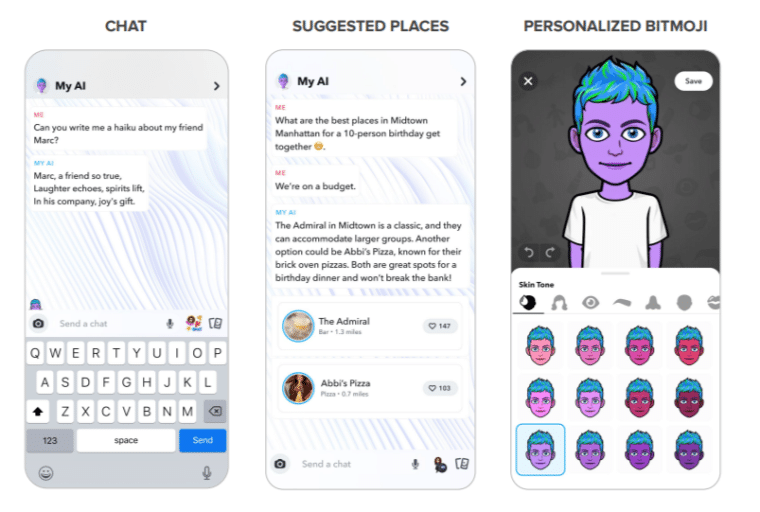 Screenshots from My AI chats