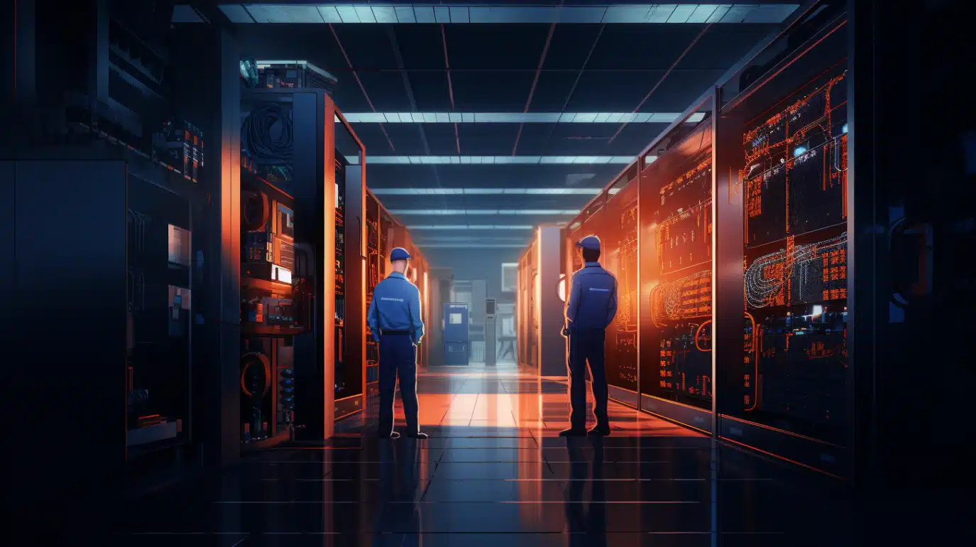 2 workers in a server room