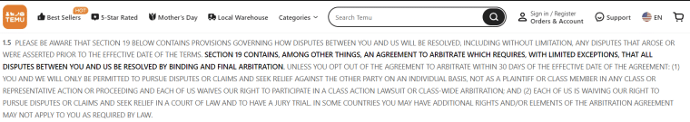 temu arbitration
