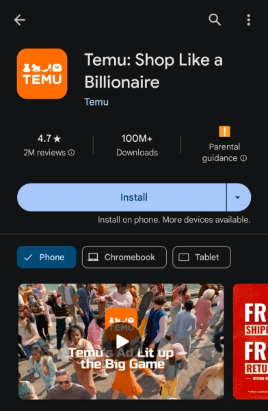 temu play store