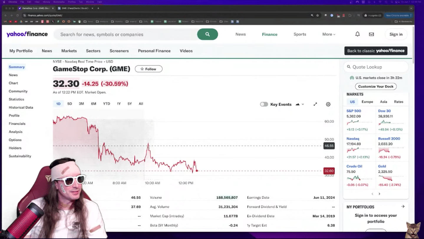 keith gill goes on livestream and causes gamestop stock price to plummet