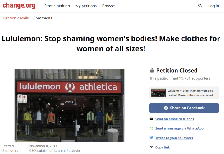 lululemon change petition