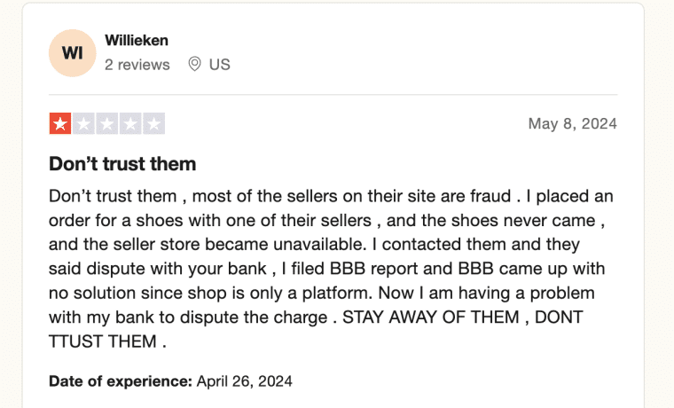 Negative review trustpilot