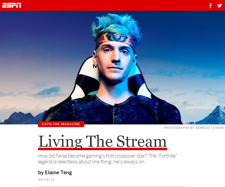 Ninja ESPN headline