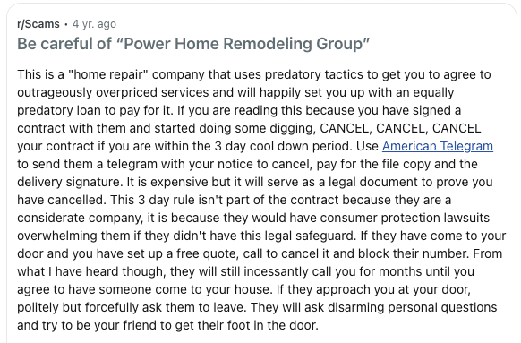 reddit power home remodelling scam