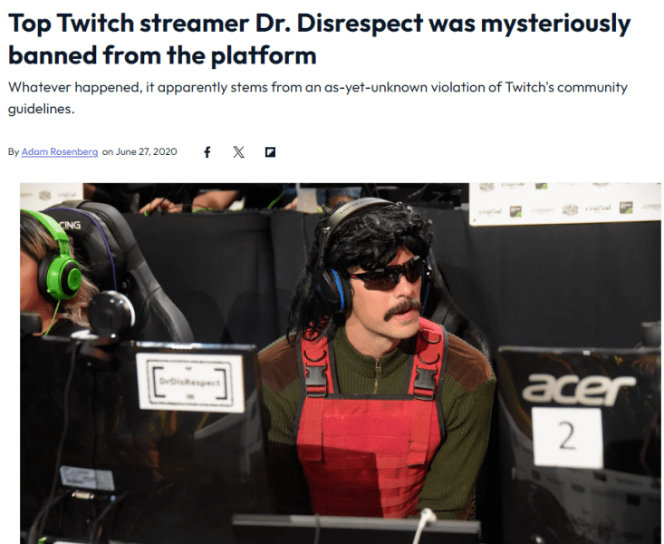 Dr Disrespect ban headline