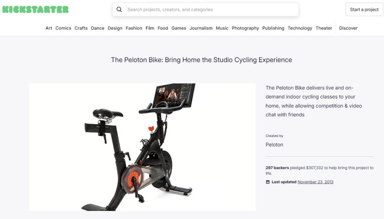 peloton kickstarter